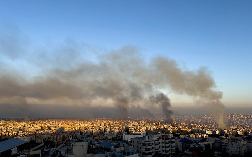  Smoke rises from Israeli airstrikes in the southern suburbs of Beirut, Lebanon, Saturday, Sept. 28, 2024. (AP )