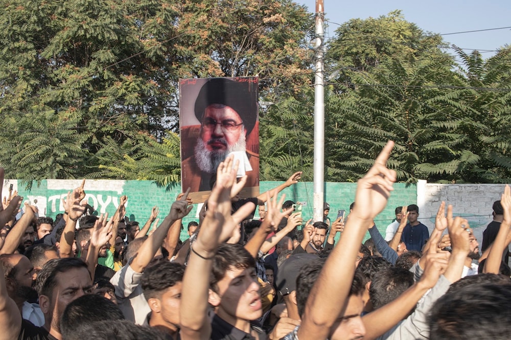 Kashmiris protest 'Israel's' assassination of Sayyed Hassan on September 29, 2024. (Social Media/X)