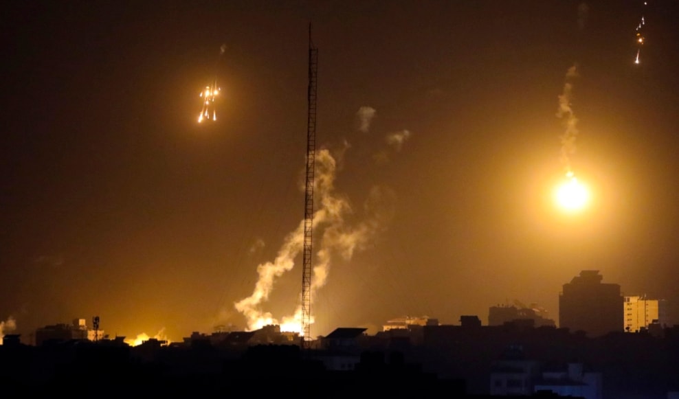 Israeli occupation forces' flares light up the night sky in northern Gaza Strip, Nov. 4, 2023. (AP)