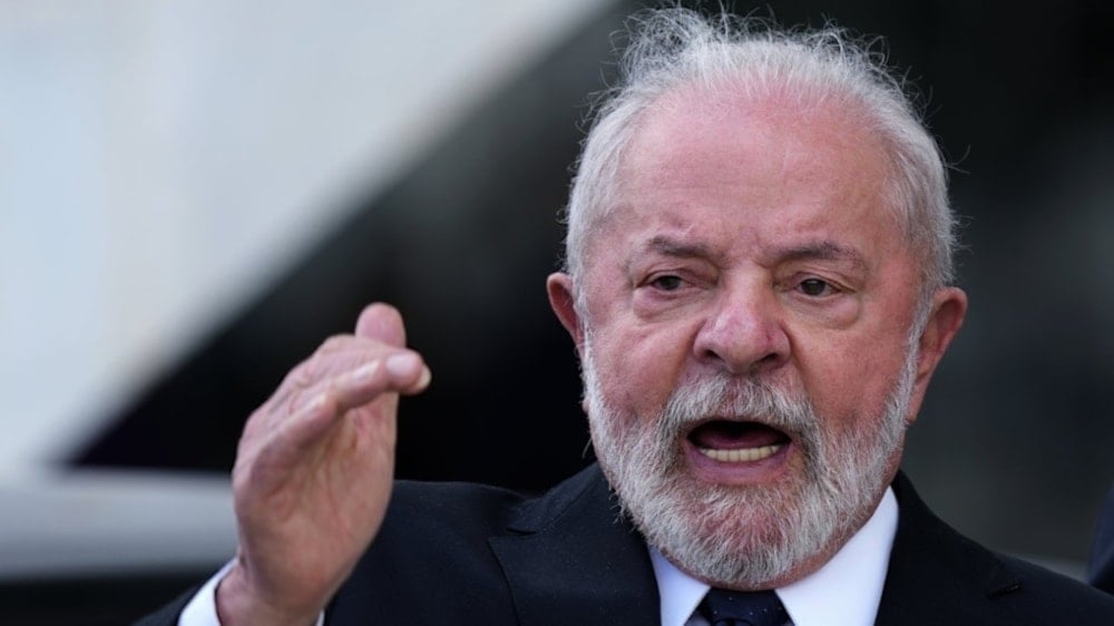 Brazilian President Luiz Inacio Lula da Silva speaks during his visit to the Brazilian Navy command, in Brazil on Wednesday 15, 2023. (AP)