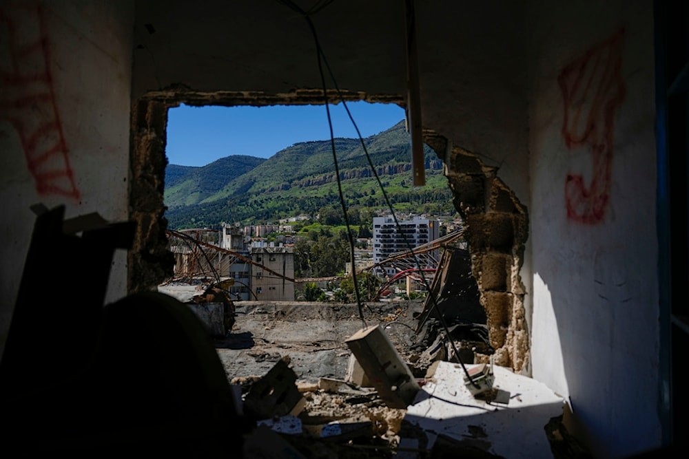 A damage to apartments from rockets fired by Hezbollah in Kiryat Shmona, northern occupied Palestine, on the border with Lebanon, Thursday, Feb. 29, 2024)