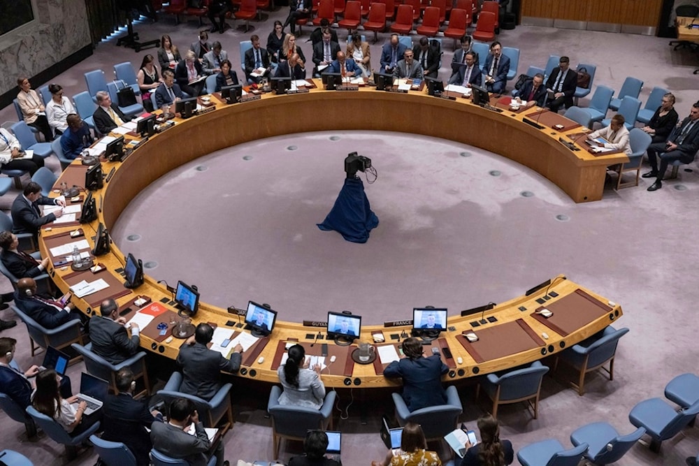 A general view shows the UN Security Council meeting at United Nations headquarters, Thursday, August 29, 2024 (AP)