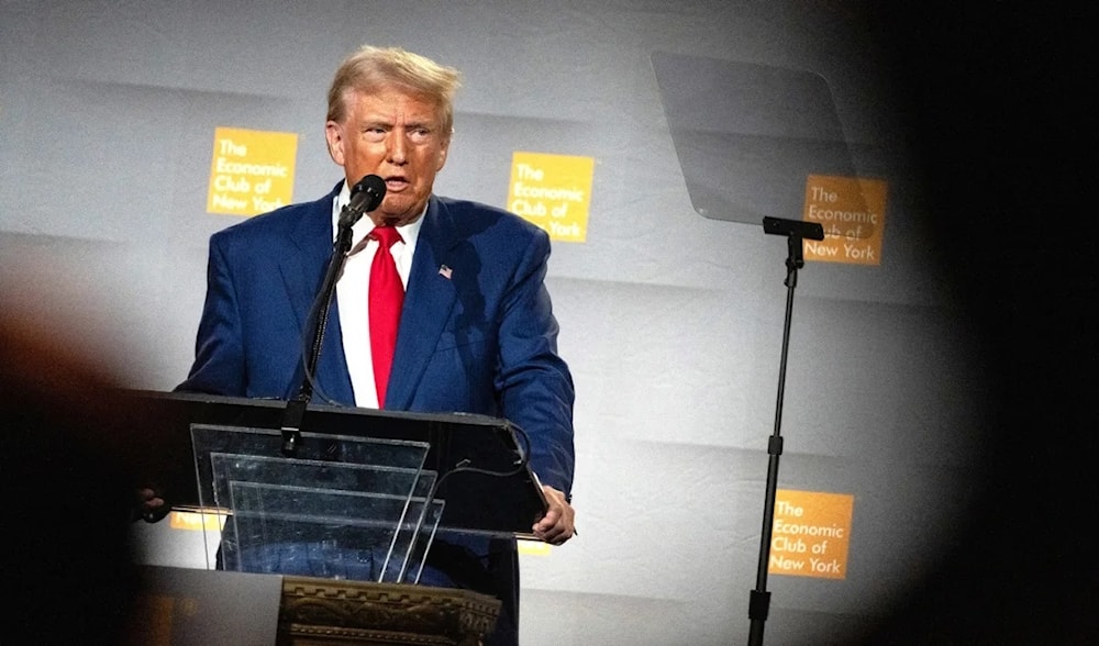 Former President and Republican presidential candidate Donald Trump speaks at the Economic Club of New York on September 5, 2024. (AFP)