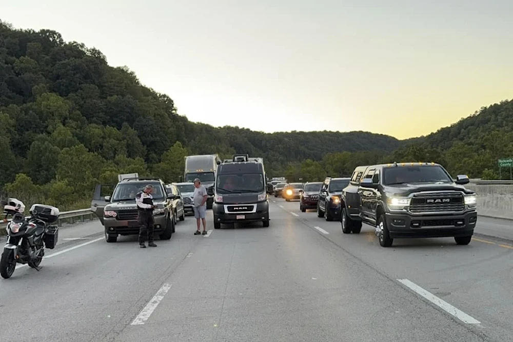 This image released by the Mount Vernon Fire Department shows traffic stopped during an active shooting on Interstate 75 north of London, Saturday September 7, 2024. (Mount Vernon Fire Department via AP)