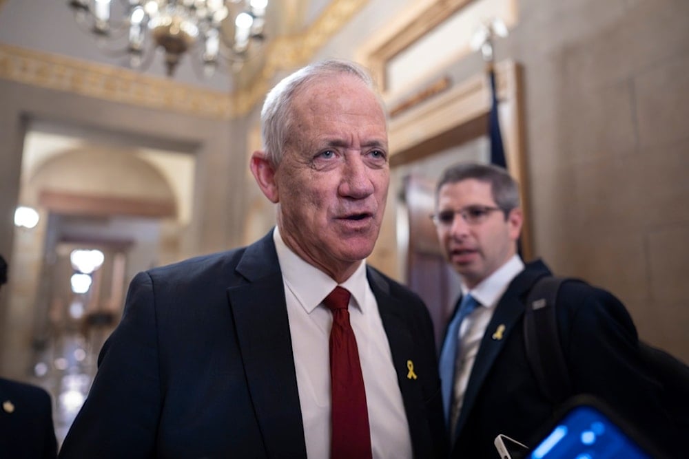 Benny Gantz, a former Israeli occupation military chief, leaves a meeting at the Capitol in Washington, United States, on March 4, 2024. (AP)