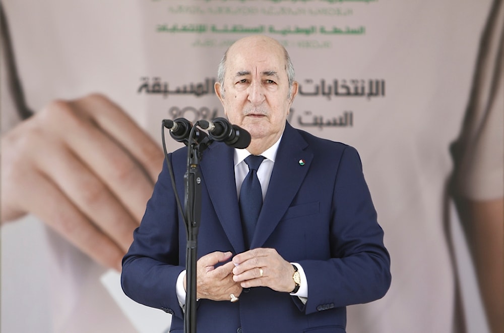 Algerian president Abdelmajid Tebboune speaks after casting his ballot inside a polling station during the presidential elections, Saturday, Sept. 7, 2024, in Algiers, Algeria. (AP)