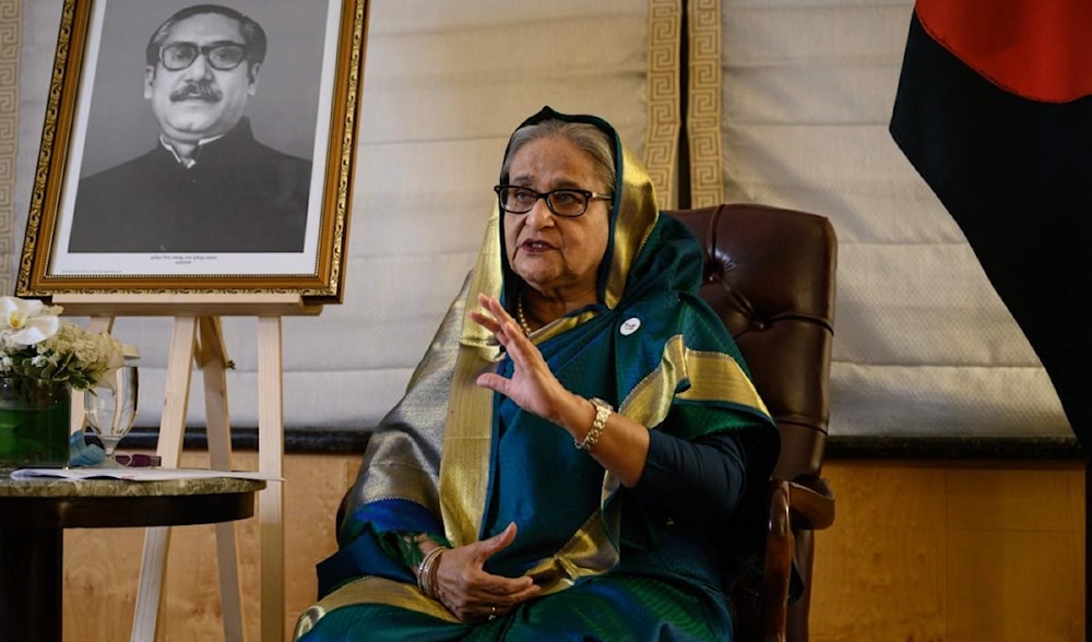 Bangladesh's former Prime Minister Sheikh Hasina speaks during an interview at a hotel in New York, on September 22, 2022. (AFP)