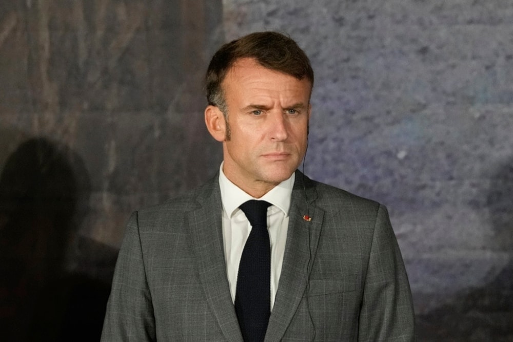 French President Emmanuel Macron during a Press conference in Cyprus on Friday October 11, 2024. (AP)