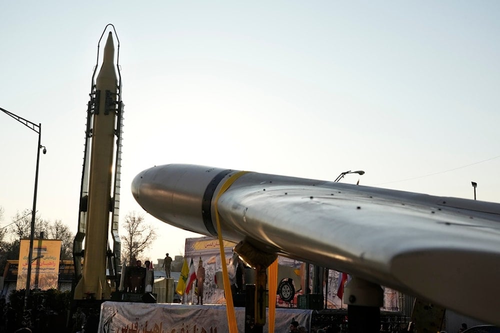 Iranian domestically-built missiles and drones are displayed during the Basij paramilitary force parade in Tehran, Iran, Friday, January 10, 2025 (AP)