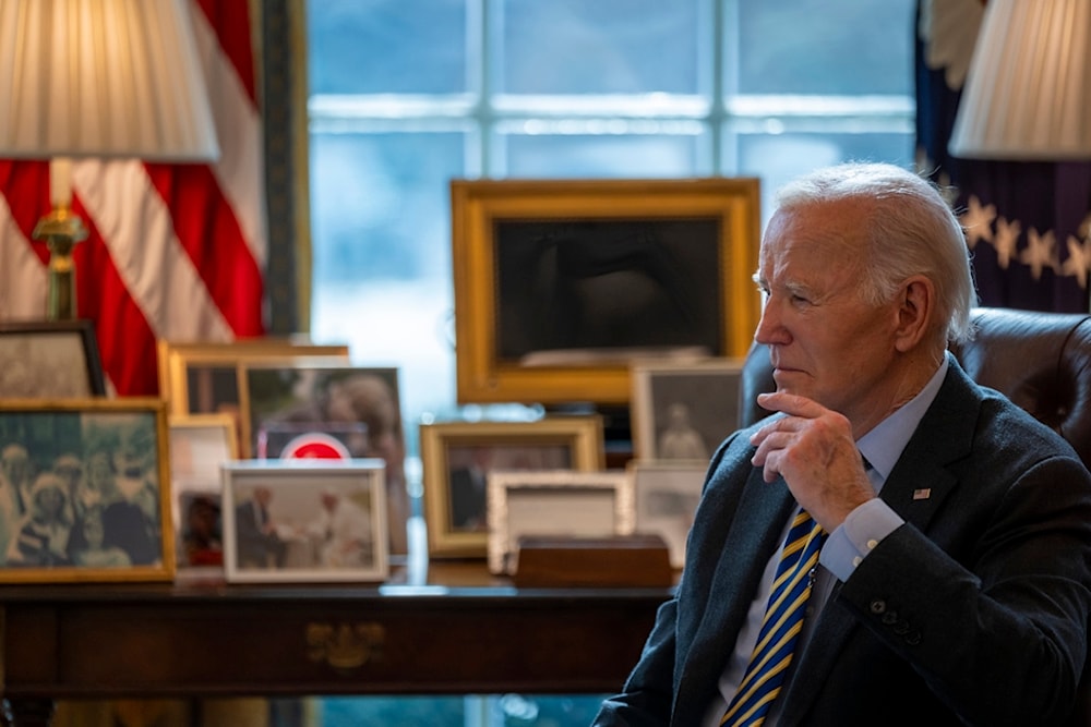 President Joe Biden listens during a briefing regarding the federal response to the spread of wildfires in the Los Angeles area, Friday, Jan. 10, 2025, in the Oval Office at the White House in Washington (AP)