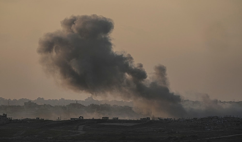 Smoke rises following an Israeli airstrike in the Gaza Strip, as seen from Sderot, southern occupied Palestine, Monday, Jan. 6, 2025. (AP)