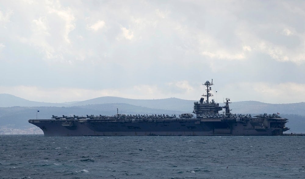 Aircraft carrier USS Harry S. Truman is moored near Split, Croatia, Feb. 14, 2022. (AP)