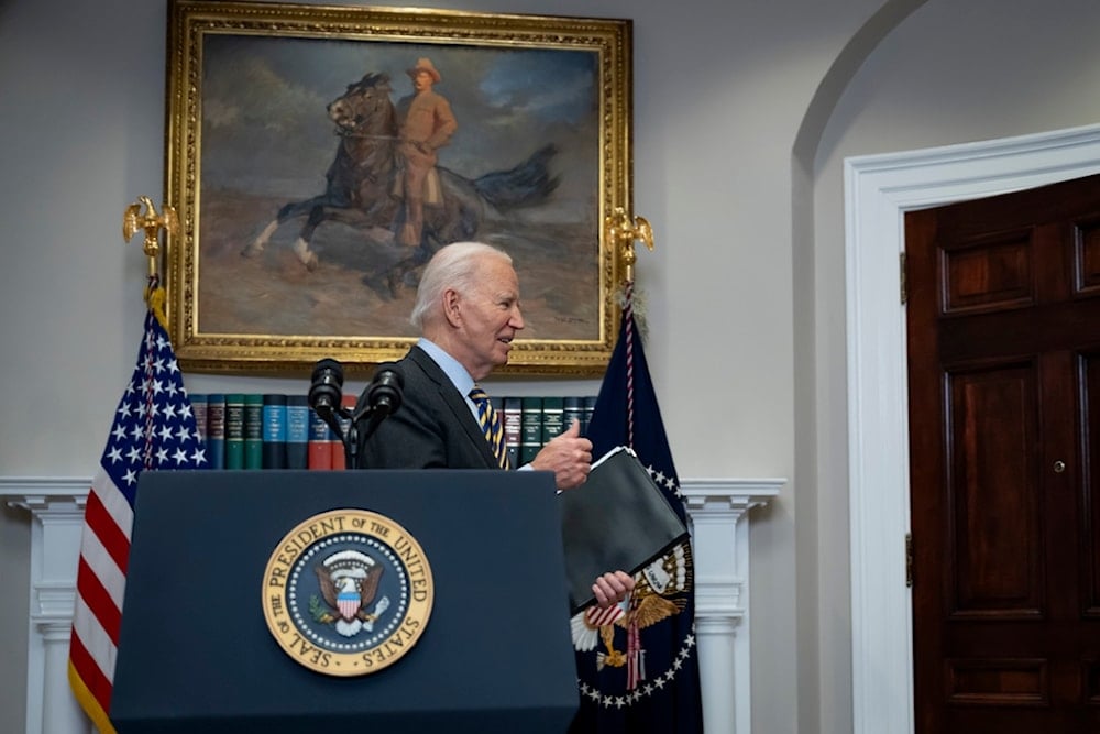 President Joe Biden gestures as he departs after speaking in the Roosevelt Room at the White House in Washington, Friday, Jan. 10, 2025 (AP)