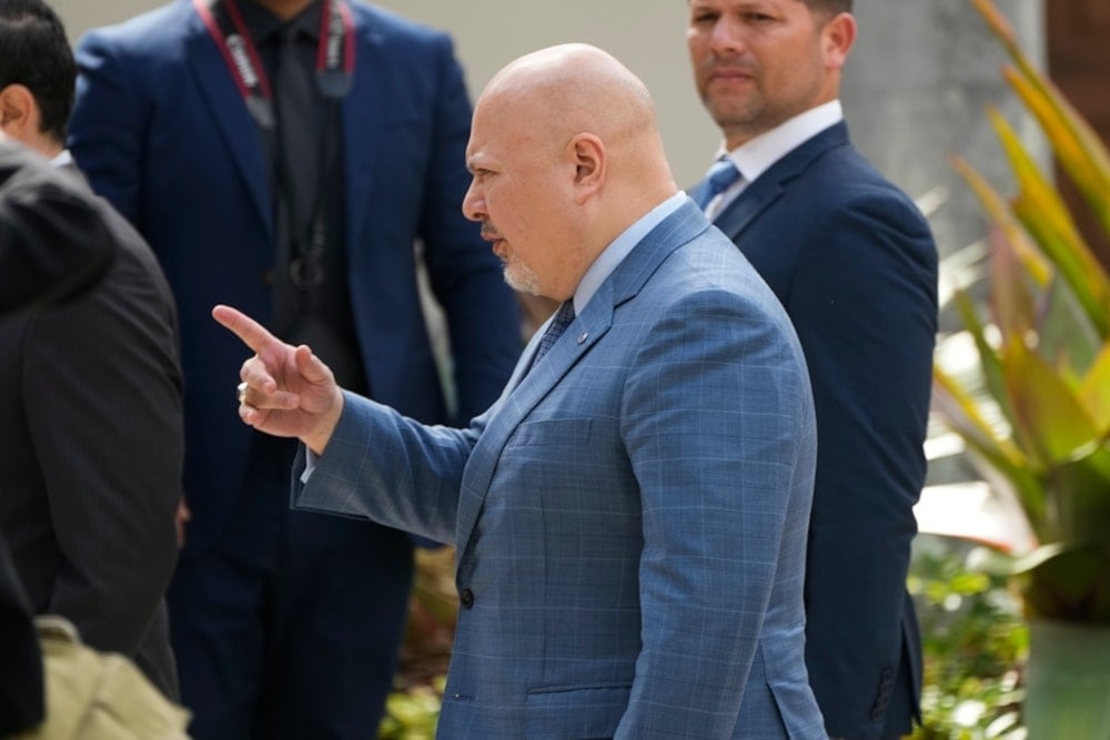 Karim Khan, chief prosecutor of the International Criminal Court, arrives at The National Assembly in Caracas, Venezuela, on April 22, 2024. (AP)