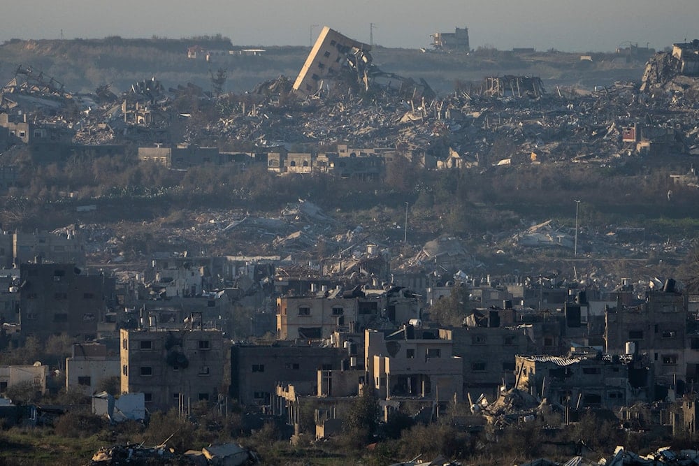 Destroyed buildings are seen inside the Gaza Strip from southern occupied Palestine, on January 13, 2025. (AP)