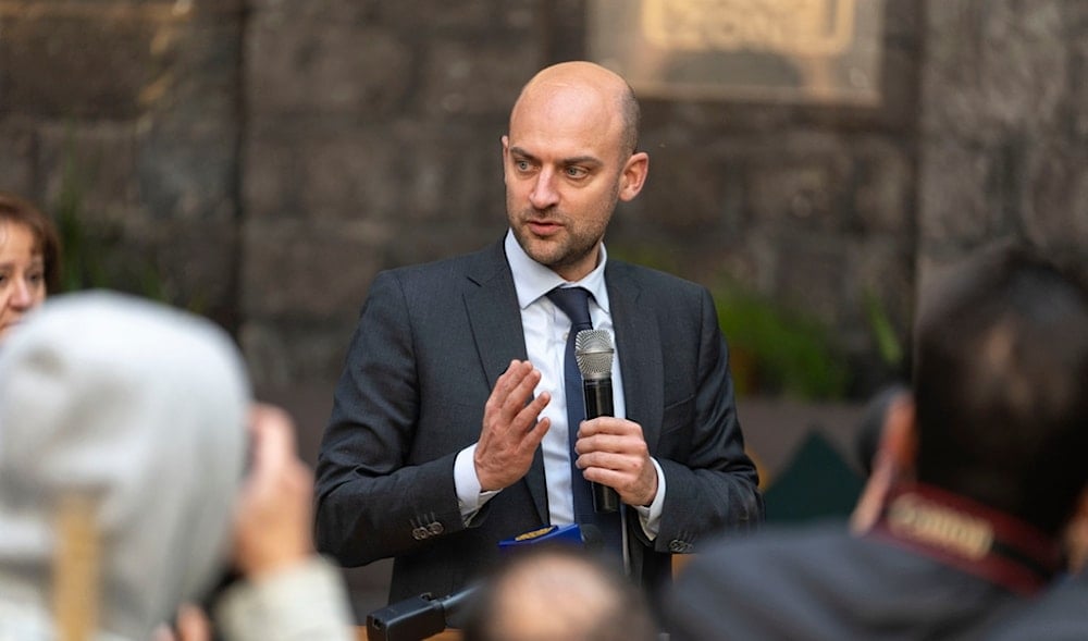 French Foreign Minister Jean-Noel Barrot meets with representatives of civil society during an official visit, in Damascus, Syria, Friday, Jan. 3, 2025. (AP)