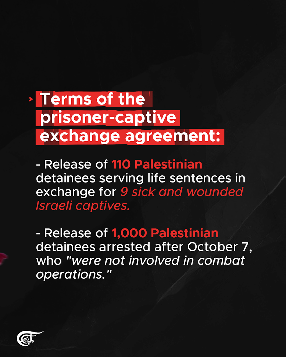 Finalized terms of the prisoner-captive exchange agreement: Israeli media