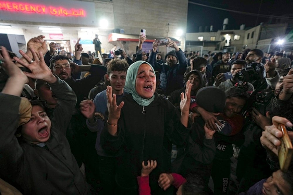 Palestinians celebrate the announcement of a ceasefire deal between Hamas and the Israeli occupation in Deir al-Balah, central Gaza Strip, Wednesday, January 15, 2025 (AP)