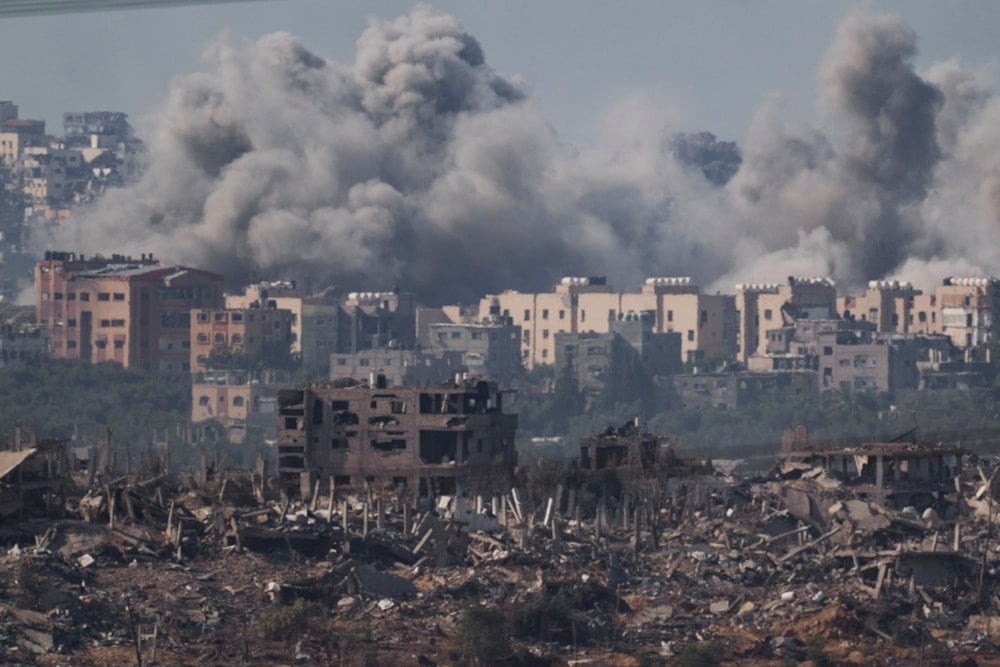 Smoke rises after an Israeli air strike on the Gaza Strip on November 21, 2023. (AP)