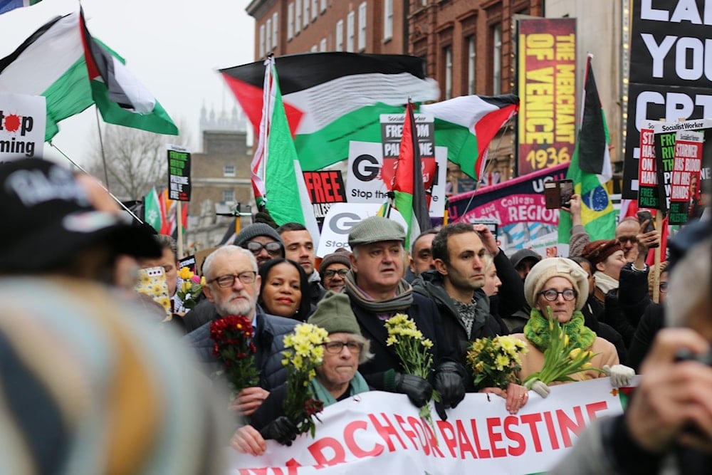 British Prime Minister Keir Starmer march at a Pro-Palestinian protest in Whitehall, London on January 18, 2025. (@_kavita / X)