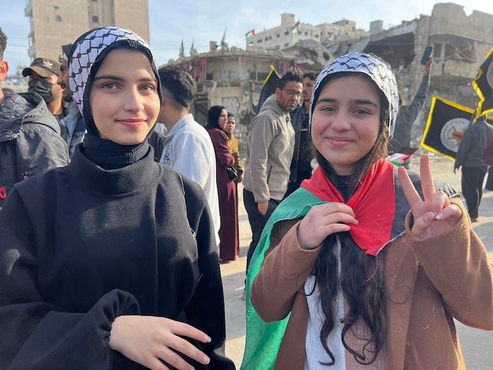 Palestinian children celebrate the end of Israeli Genocide and Palestinian resistance’s victory in Gaza on January 19, 2025. (@AbujomaaGaza / X)