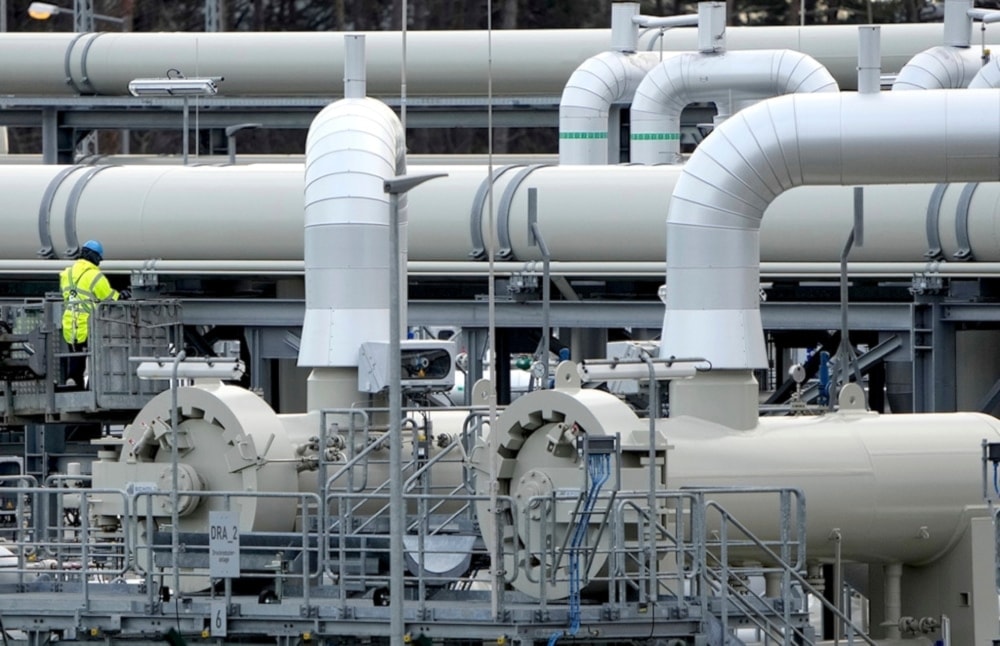 Pipes at the landfall facilities of the Nord Stream 2 gas pipeline are pictured in Lubmin, northern Germany, on February 15,2022. (AP)