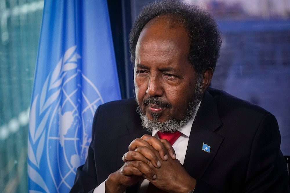 Somalia's President Hassan Sheikh Mohamud listens during an interview on his visit to the United Nations, on December 12, 2023, at UN headquarters. (AP)