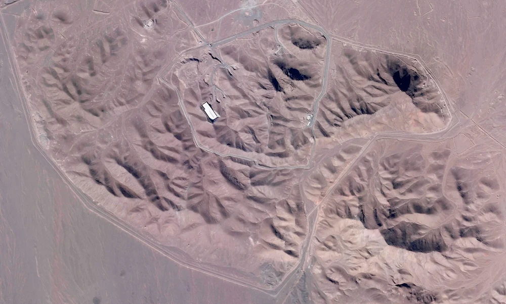 Iran’s underground Fordo nuclear facility outside of Qom, Iran, October 23, 2021. (Planet Labs Inc. via AP)