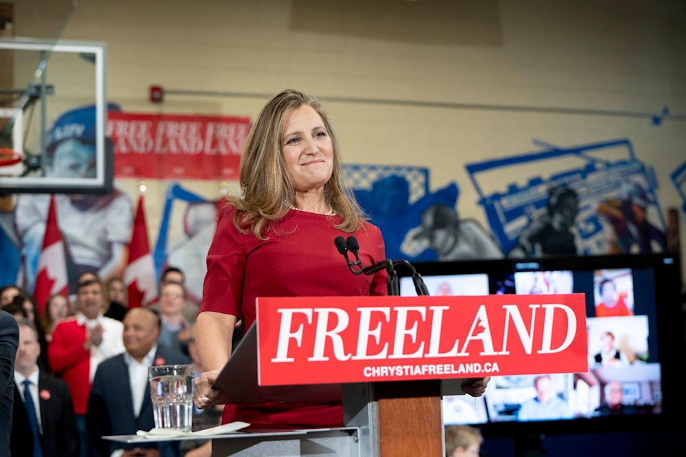 Former Deputy Prime Minister and Liberal Party leadership candidate Chrystia Freeland delivering a speech on January 20,2025. (@cafreeland / X)