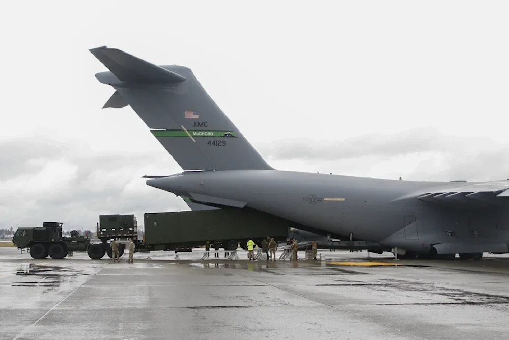 A Mid-Range Capability (MRC) missile launcher is loaded into a US Air Force C-17 at Joint Base Lewis-McChord, Washington, on April 4, 2024. (US Army Pacific)