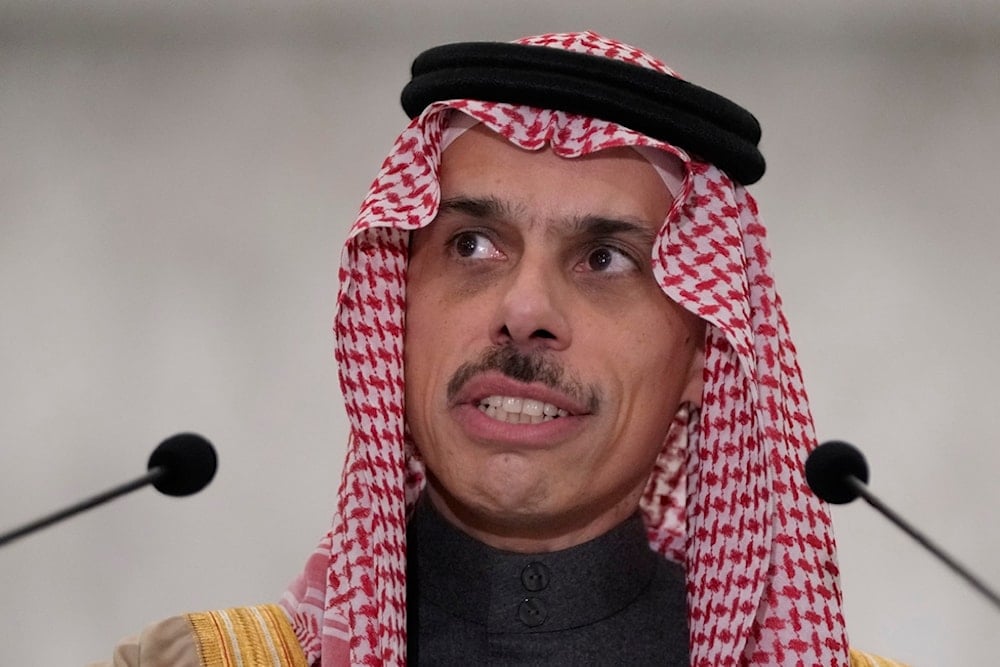 Saudi Arabia's Foreign Minister Prince Faisal bin Farhan al-Saud gives a statement after his meeting with Lebanese President Joseph Aoun at the presidential palace in Baabda, east of Beirut, Lebanon, Thursday, Jan. 23, 2025 (AP)