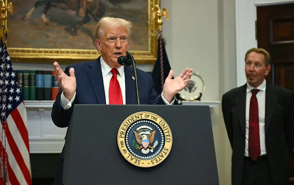 US President Donald Trump speaks in the Roosevelt Room at the White House on January 21, 2025, in Washington, DC. (AFP)