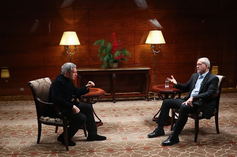 Iran’s President Masoud Pezeshkian in an interview with Russia's Channel 1 TV. (IRNA)