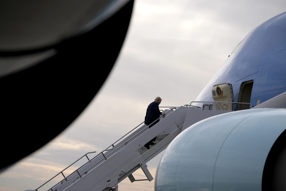 President Donald Trump boards Air Force One en route to Florida at Harry Reid International Airport in Las Vegas, Saturday, January 25, 2025. (AP)