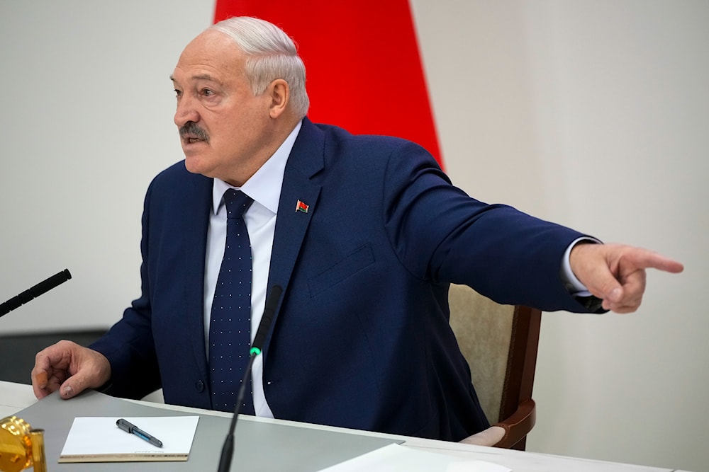 Belarusian President Alexander Lukashenko gestures while speaking to the media after voting in presidential elections in Minsk, Belarus, on Januaryj 26, 2025. (AP)