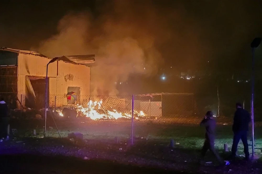 A fire is seen as a result of an Israeli airstrike in Nabatieh, southern Lebanon, January 28, 2025 (Social media)