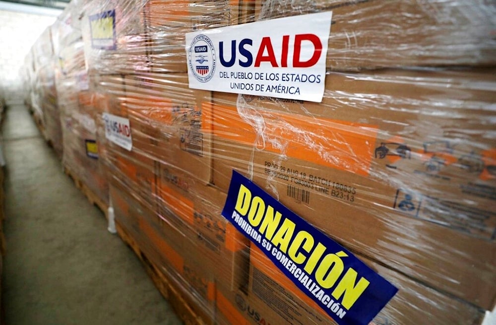 USAID humanitarian aid is stored at a warehouse next to the Tienditas International Bridge on the outskirts of Cucuta, Colombia, on the border with Venezuela, Tuesday, Feb. 19, 2019.