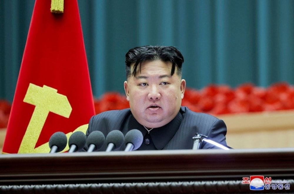 This photo provided by DPRK government, DPRK Leader delivers a speech in Pyongyang on December 3, 2023. (AP)