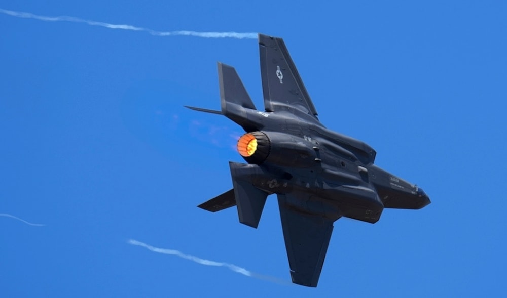 US Air Force fighter aircraft F-35 performs aerobatic maneuvers on the second day of the Aero India 2023 at Yelahanka air base in Bengaluru, India, Tuesday, February 14, 2023. (AP)