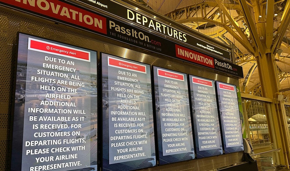 Departure signs display an 