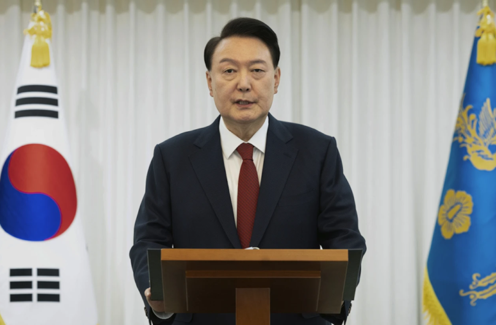 Yoon Suk Yeol speaks at the presidential residence in Seoul, South Korea, on December 14, 2024. (AP)