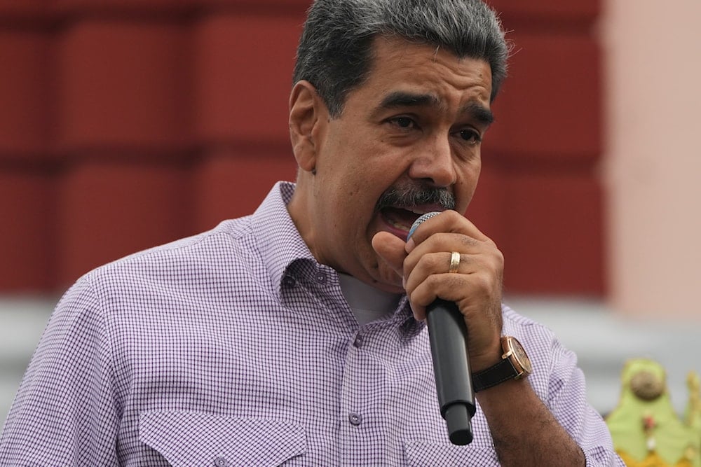 Venezuelan President Nicolas Maduro speaks during an event celebrating Epiphany outside of Miraflores Palace in Caracas, Venezuela, on January 6, 2025. (AP)