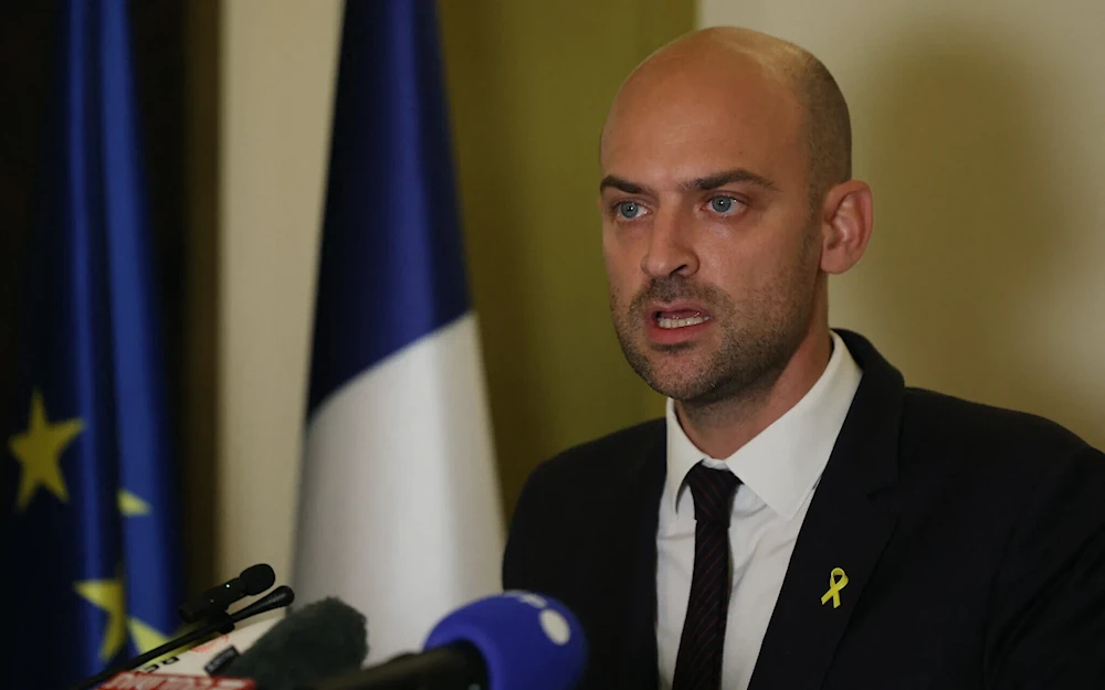 France's Foreign Minister Jean-Noel Barrot holds a press conference in Jerusalem on October 7, 2024, after his meeting with his Israeli counterpart. (AFP)