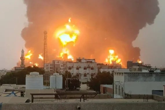 Impact of an Israeli attack on Yemen’s port city of Hodeida on July 20, 2024. (AFP)