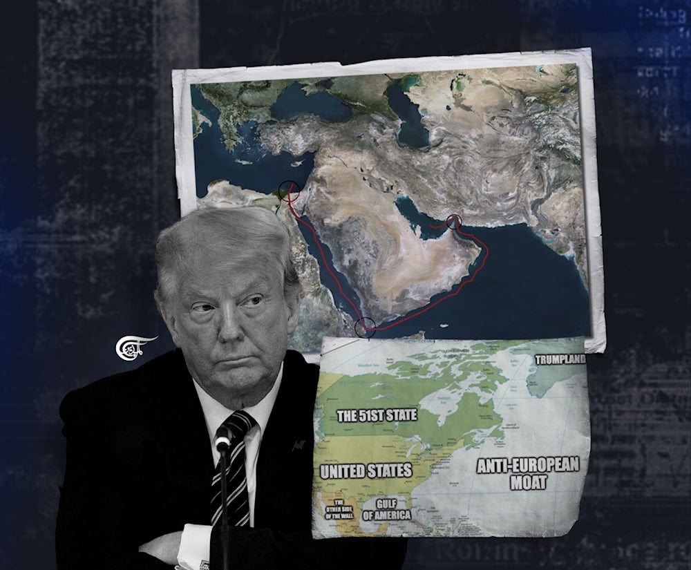 The European side of the Atlantic is experiencing a quasi-political state of emergency, revolving around the potential return of Donald Trump to the White House. (Al Mayadeen English; Illustrated by Zeinab El-Hajj)