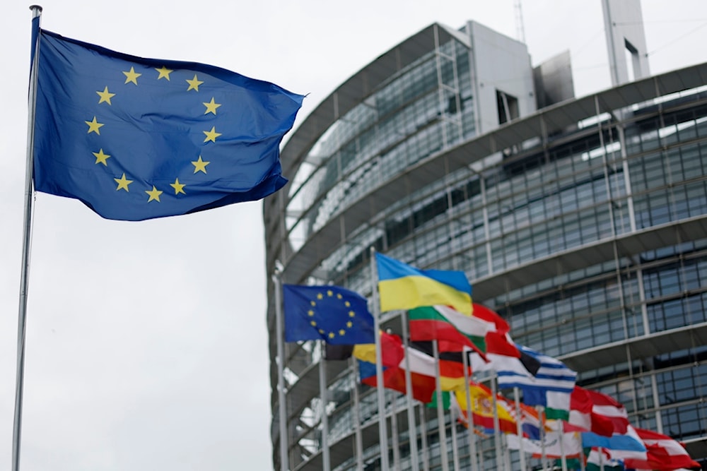 The European flag, left, flies Tuesday, April 18, 2023 at the European Parliament in Strasbourg, eastern France. (AP)