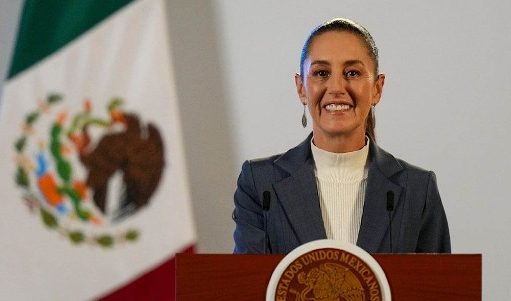 Mexican President Claudia Sheinbaum gives a media briefing from the National Palace in Mexico City, Oct. 2, 2024, the morning after her inauguration. (AP)