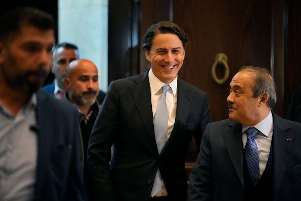 Amos Hochstein, a senior adviser to President Joe Biden, smiles upon his arrival to meet with Lebanese Parliament Speaker Nabih Berri, in Beirut, Lebanon, Monday, January 6, 2025 (AP)