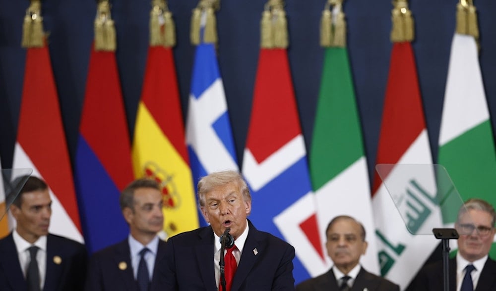 President Donald Trump delivers a speech at the Gaza Summit, in Sharm el-Sheikh, Egypt, Monday, Oct.13 2025. (AP)