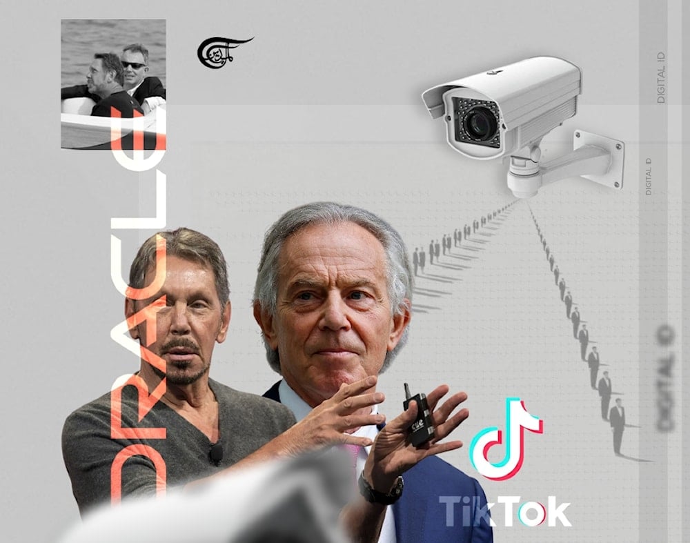 Ellison and Blair are working together to open up huge data-mines for profit-making, and the British NHS is a key prize. (Al Mayadeen English; Illustrated by Batoul Chamas)